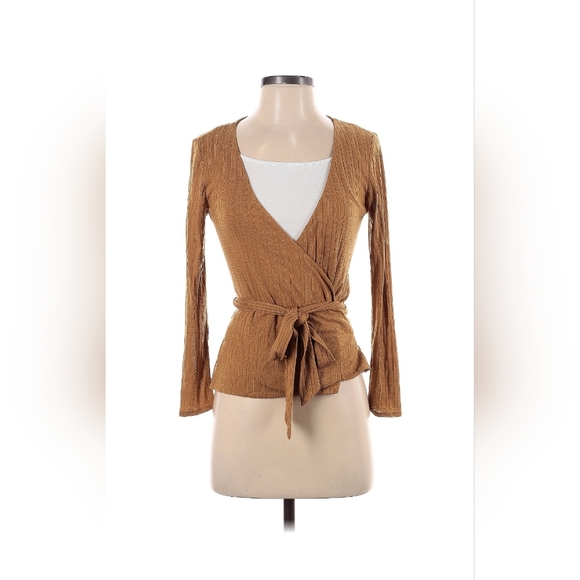 Sézane RARE Sonia Wrap Top Coffee Brown Long Sleeve Tan Camel Cognac Large Small - Picture 6 of 8